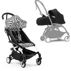 Poussette complète yoyo 3 châssis blanc pack 0+ et 6+ zebra / noir