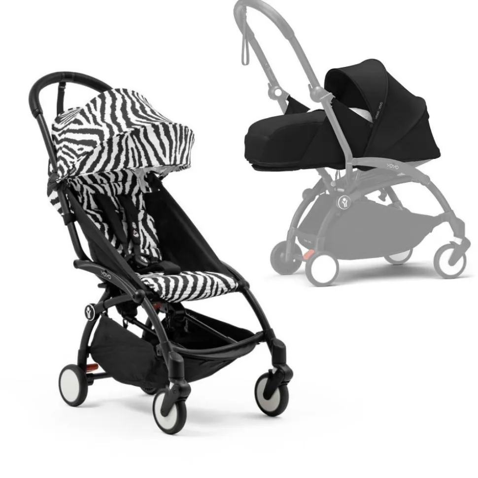 Poussette complète yoyo 3 châssis noir pack 0+ et 6+ zebra / noir