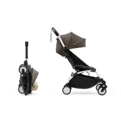 Poussette complète yoyo 3 châssis blanc pack 0+ et 6+ leopard / noir