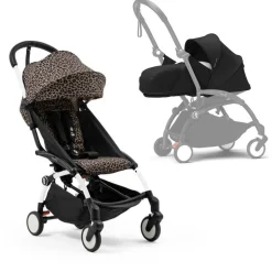 Poussette complète yoyo 3 châssis blanc pack 0+ et 6+ leopard / noir