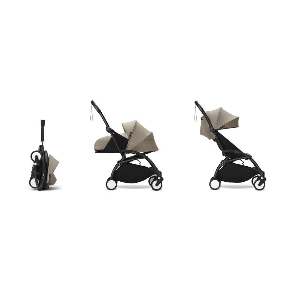 Poussette complète yoyo 3 châssis noir pack 0+ et 6+ taupe
