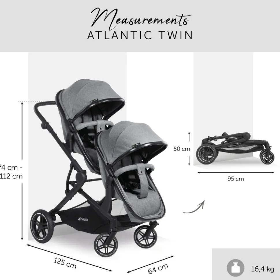 Poussette double atlantic jumeaux melange grey