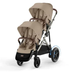 Poussette double e-gazelle s almond beige châssis taupe