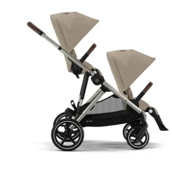 Poussette double e-gazelle s almond beige châssis taupe