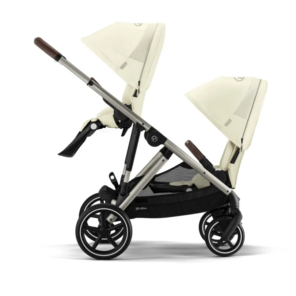 Poussette double e-gazelle s seashell beige châssis taupe