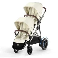 Poussette double e-gazelle s seashell beige châssis taupe