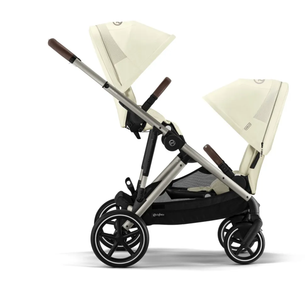 Poussette double e-gazelle s seashell beige châssis taupe
