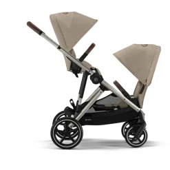 Poussette double gazelle s almond beige châssis taupe