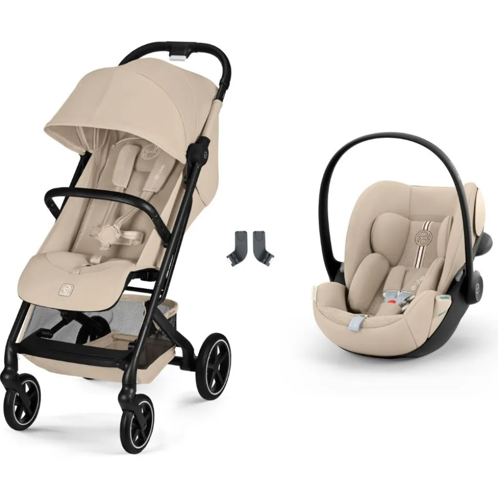 Poussette duo beezy 4 compacte almond beige avec siège auto cloud g3 i-size tissu plus