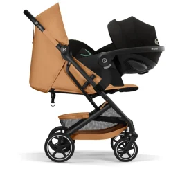 Poussette duo beezy 4 compacte cinnamon yellow avec siège auto aton b2 i-size
