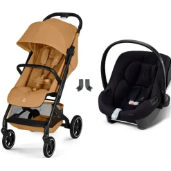 Poussette duo beezy 4 compacte cinnamon yellow avec siège auto aton b2 i-size