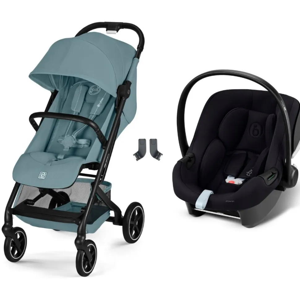 Poussette duo beezy 4 compacte stormy blue avec siège auto aton b2 i-size