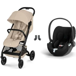 Poussette duo beezy 4 compacte almond beige avec siège auto cloud t i-size