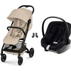 Poussette duo beezy 4 compacte almond beige avec siège auto aton b2 i-size
