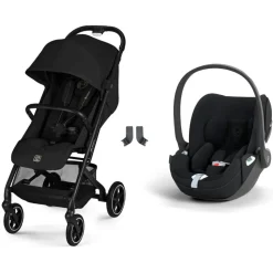 Poussette duo beezy 4 compacte magic black avec siège auto cloud t i-size tissu plus