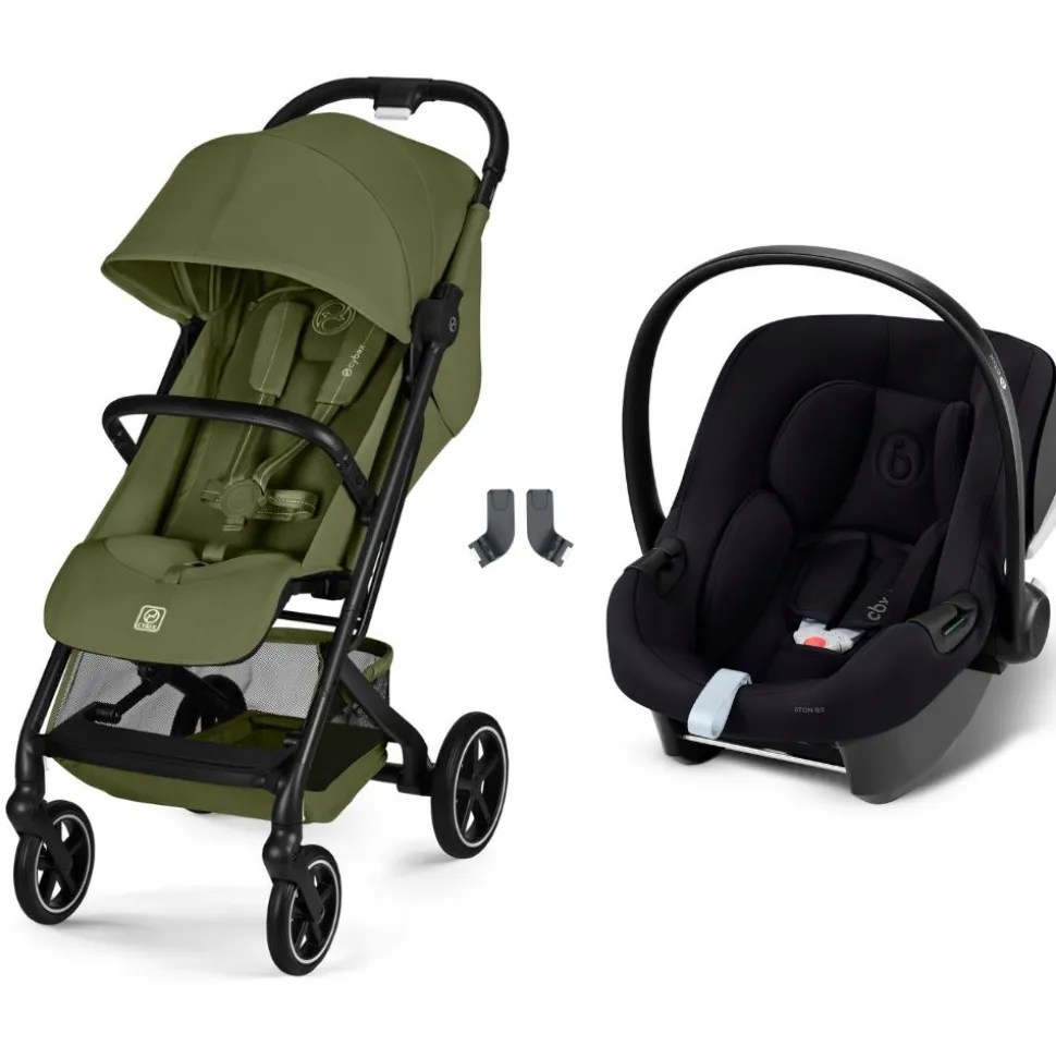 Poussette duo beezy 4 compacte moss green avec siège auto aton b2 i-size
