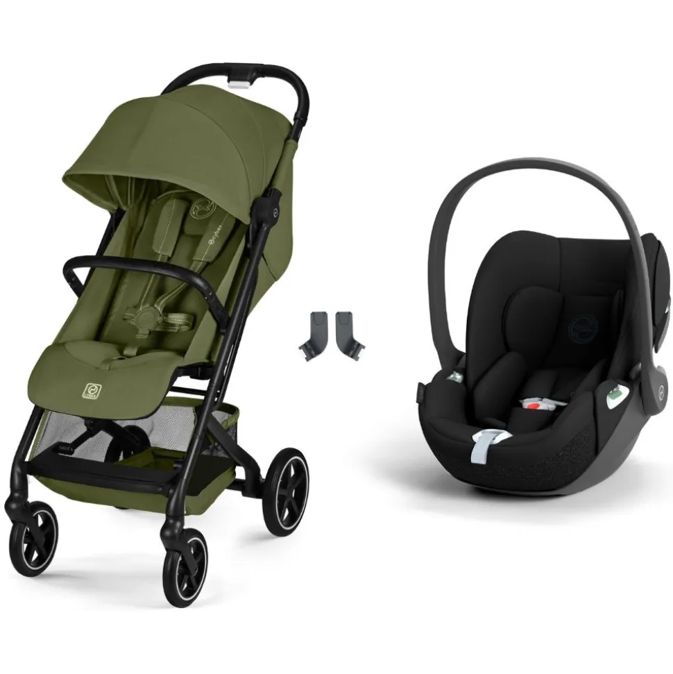 Poussette duo beezy 4 compacte moss green avec siège auto cloud t i-size