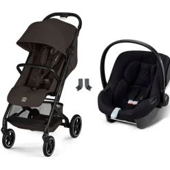 Poussette duo beezy 4 compacte chocolate brown avec siège auto aton b2 i-size