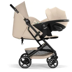 Poussette duo beezy 4 compacte almond beige avec siège auto cloud t i-size tissu plus