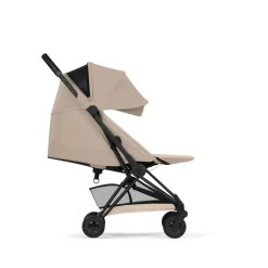 Poussette duo compacte coya 2 avec nacelle pliable châssis matt black cozy beige
