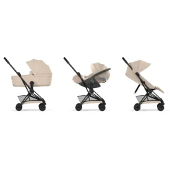Poussette duo compacte coya 2 avec nacelle pliable châssis matt black cozy beige