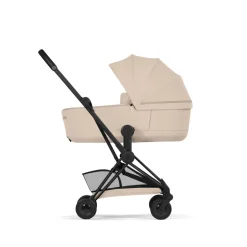 Poussette duo compacte coya 2 avec nacelle pliable châssis matt black cozy beige