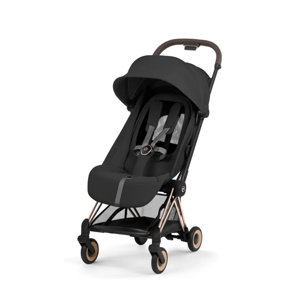 Poussette duo compacte coya 2 avec nacelle pliable châssis rosegold sepia black