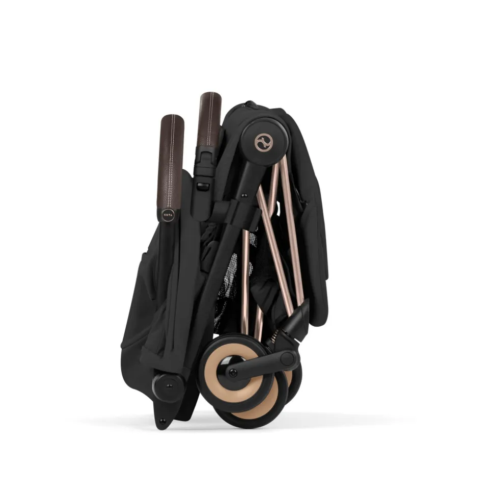 Poussette duo compacte coya 2 avec nacelle pliable châssis rosegold sepia black