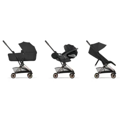 Poussette duo compacte coya 2 avec nacelle pliable châssis rosegold sepia black