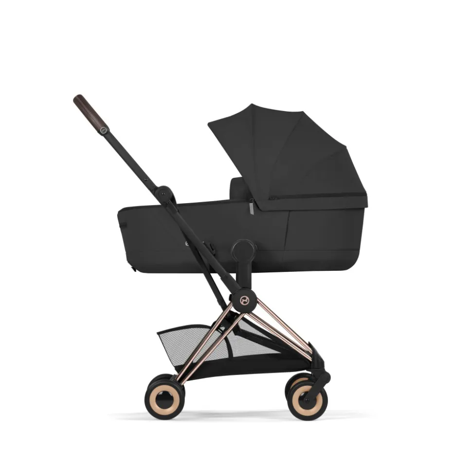 Poussette duo compacte coya 2 avec nacelle pliable châssis rosegold sepia black