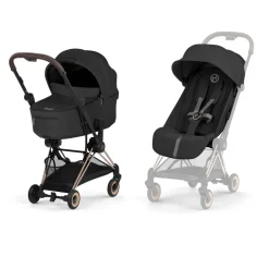 Poussette duo compacte coya 2 avec nacelle pliable châssis rosegold sepia black