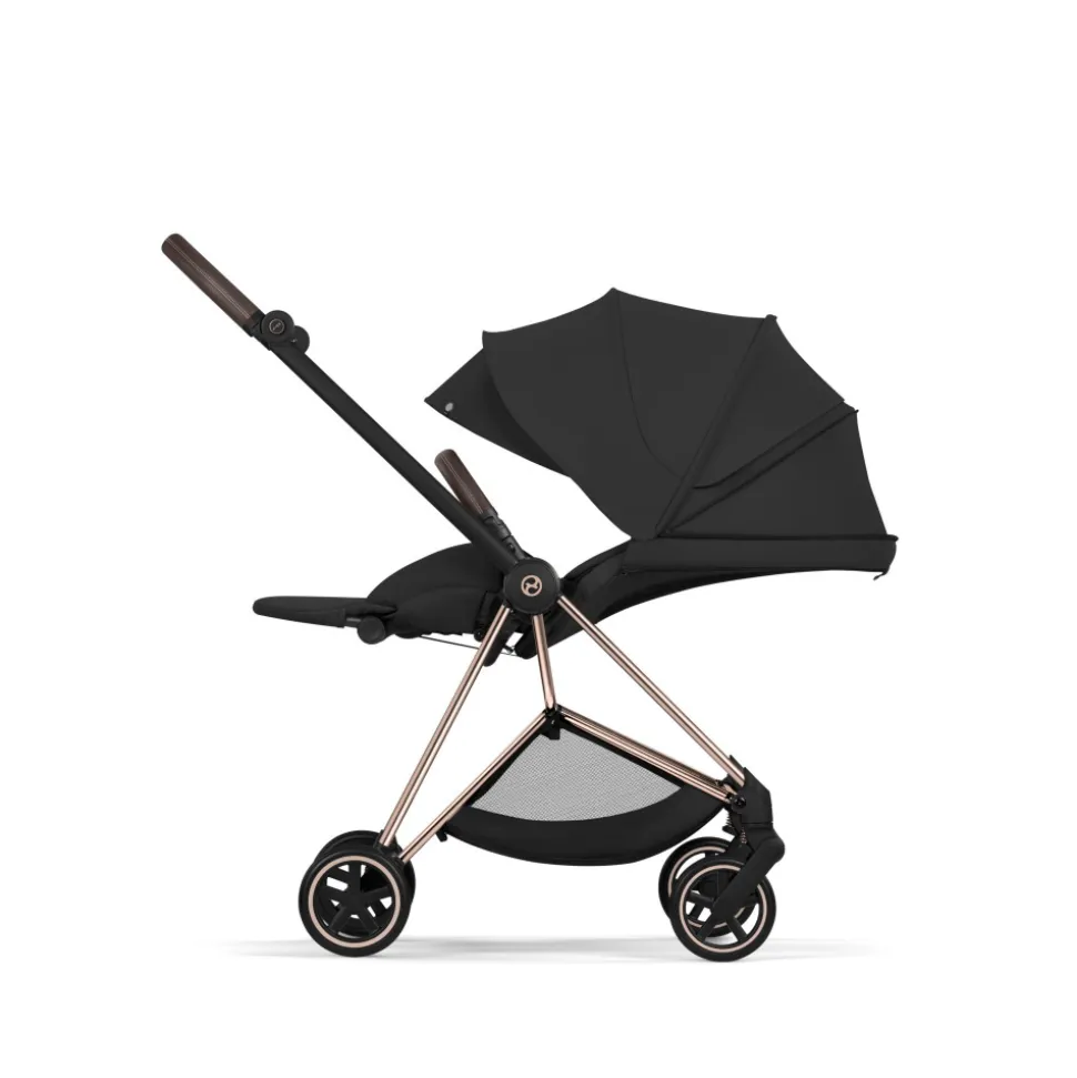 Poussette duo compacte mios 4 avec nacelle pliable châssis rosegold sepia black