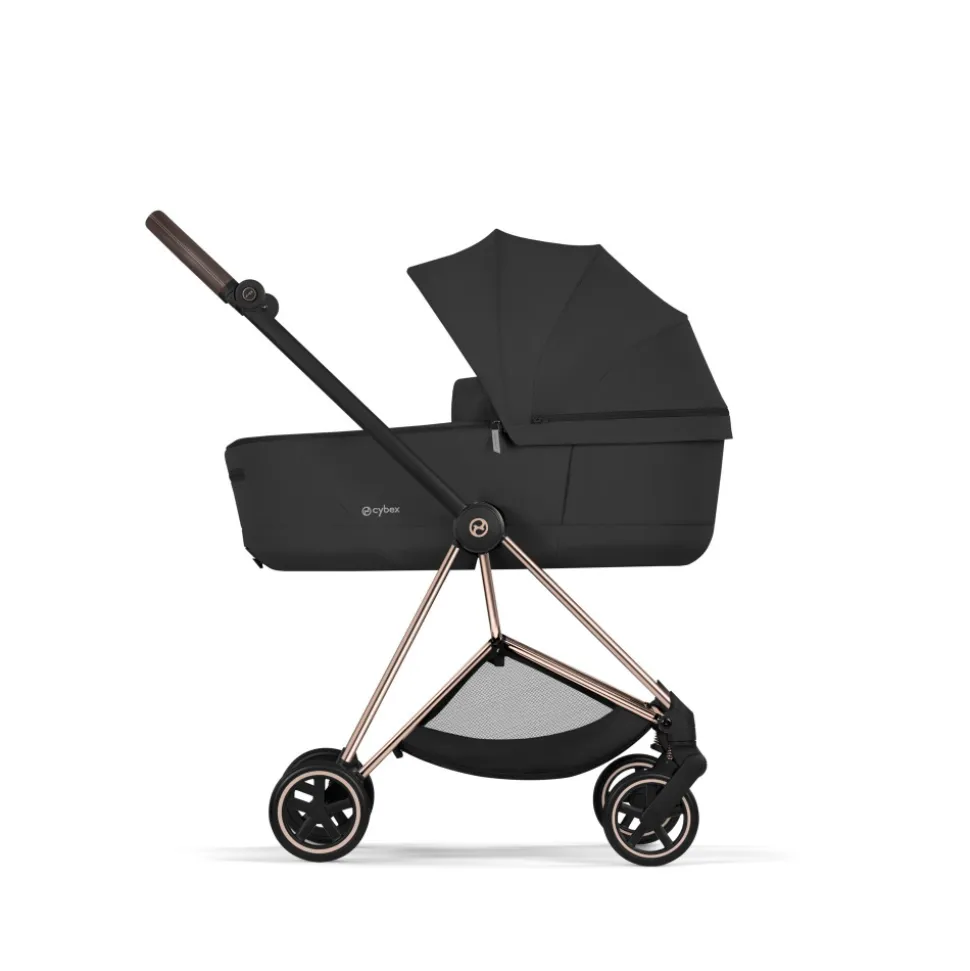 Poussette duo compacte mios 4 avec nacelle pliable châssis rosegold sepia black