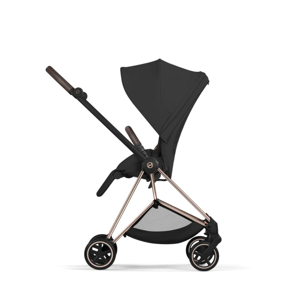 Poussette duo compacte mios 4 avec nacelle pliable châssis rosegold sepia black
