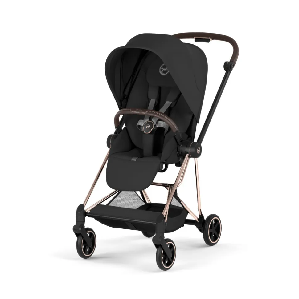 Poussette duo compacte mios 4 avec nacelle pliable châssis rosegold sepia black