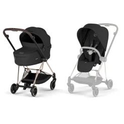 Poussette duo compacte mios 4 avec nacelle pliable châssis rosegold sepia black