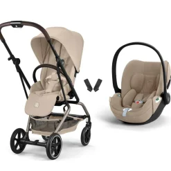 Poussette duo eezy s twist+ 2 pivotante almond beige avec siège auto cloud t i-size tissu plus