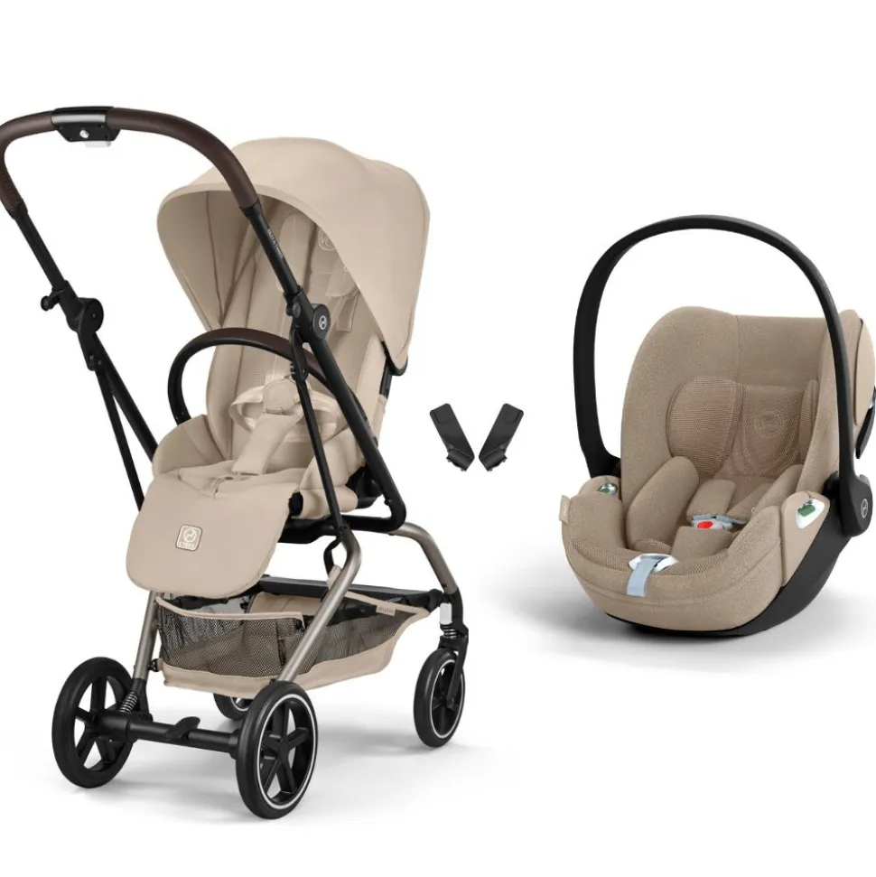 Poussette duo eezy s twist+ 2 pivotante almond beige avec siège auto cloud t i-size tissu plus