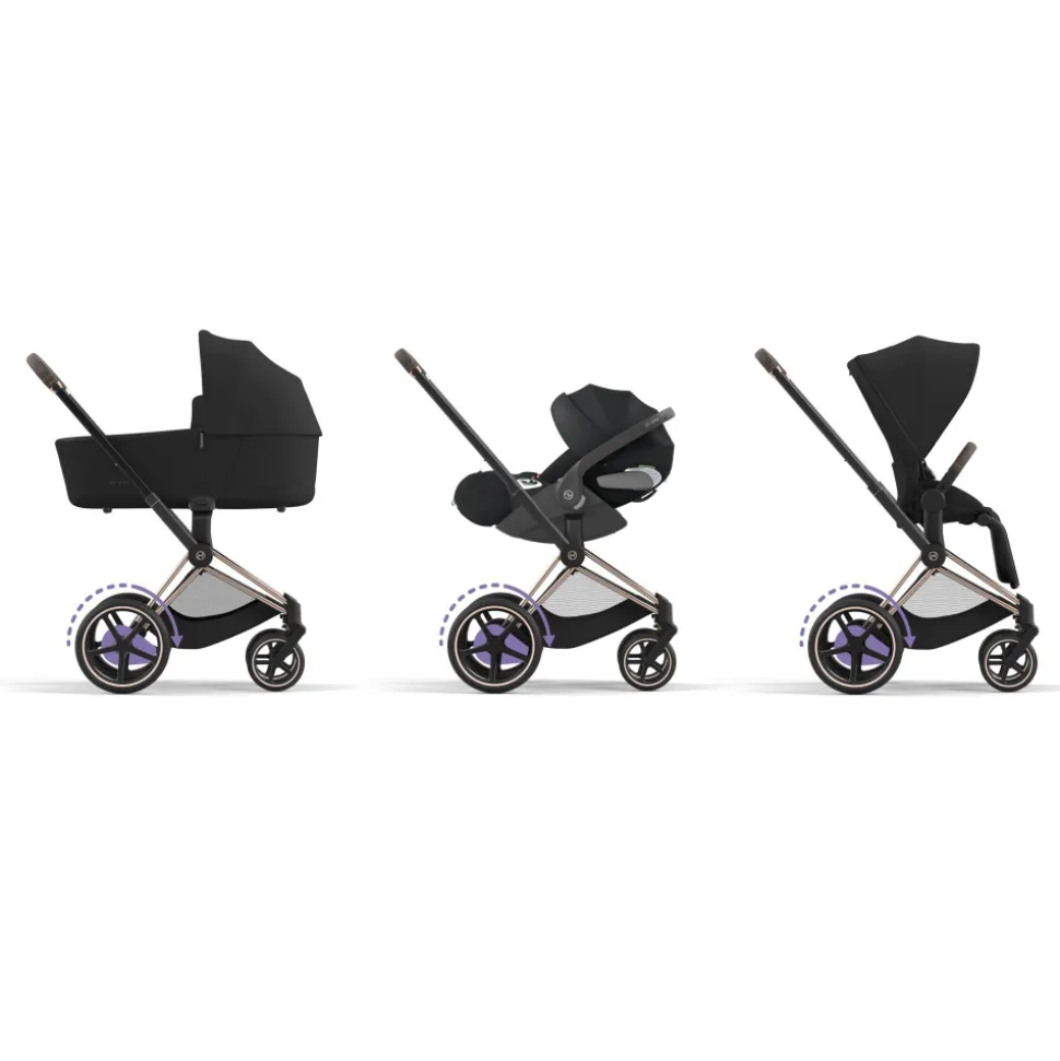 Poussette duo e-priam 2 sepia black châssis rose gold + cloud t i-size