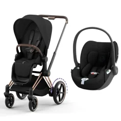 Poussette duo e-priam 2 sepia black châssis rose gold + cloud t i-size