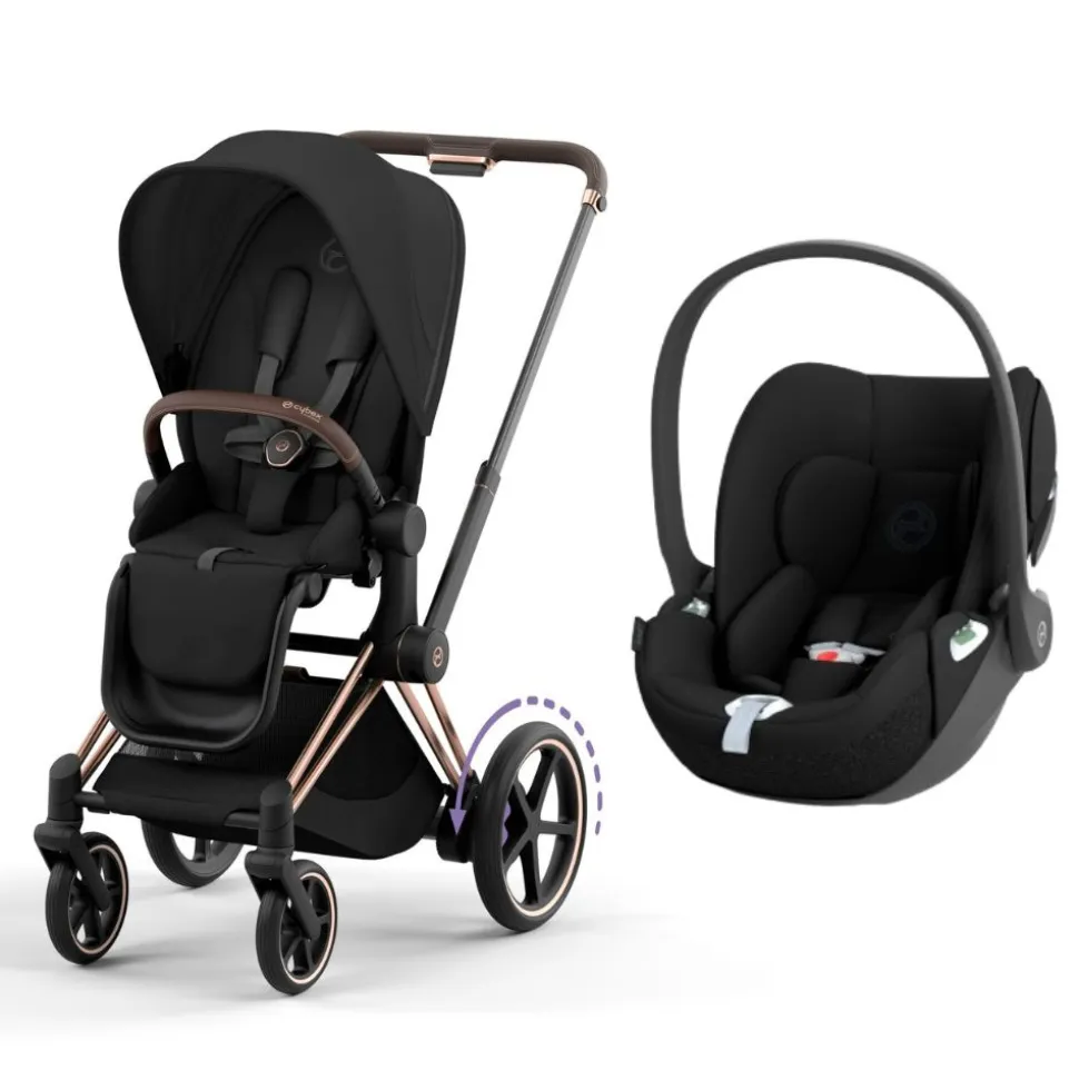 Poussette duo e-priam 2 sepia black châssis rose gold + cloud t i-size