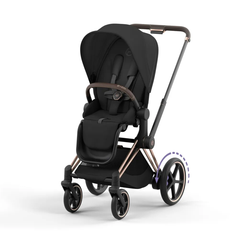 Poussette duo e-priam 2 sepia black châssis rose gold + cloud t i-size