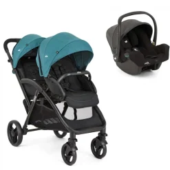 Poussette duo evalite double capri bleu + siège auto i-snug 2 shale noir