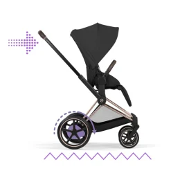 Poussette duo électrique e-priam 3 avec nacelle pliable châssis rosegold sepia black