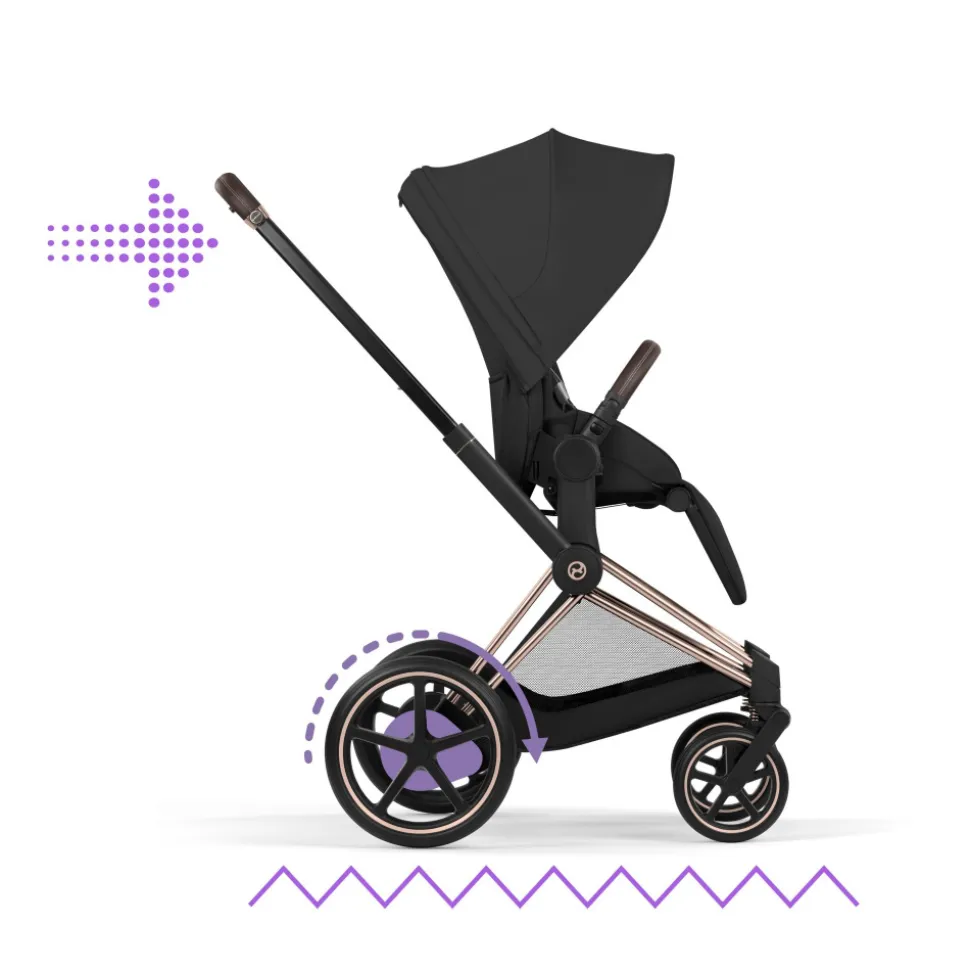 Poussette duo électrique e-priam 3 avec nacelle pliable châssis rosegold sepia black