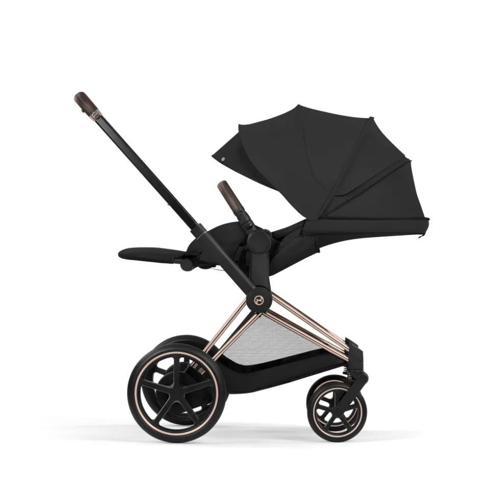 Poussette duo électrique e-priam 3 avec nacelle pliable châssis rosegold sepia black