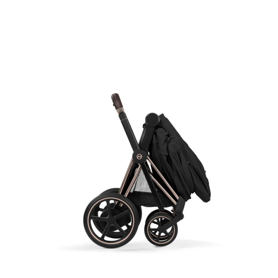 Poussette duo électrique e-priam 3 avec nacelle pliable châssis rosegold sepia black