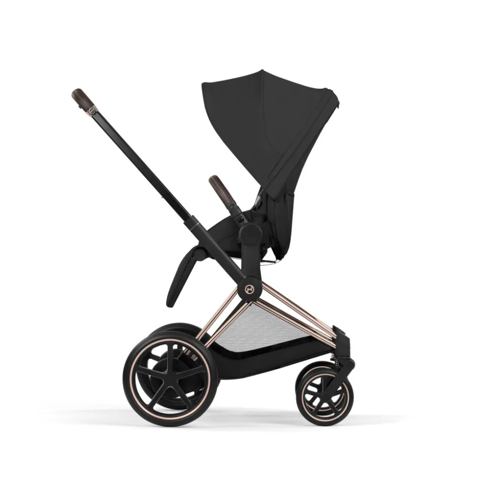 Poussette duo électrique e-priam 3 avec nacelle pliable châssis rosegold sepia black
