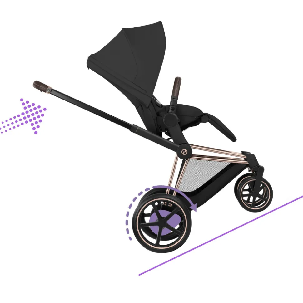 Poussette duo électrique e-priam 3 avec nacelle pliable châssis rosegold sepia black