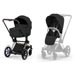 Poussette duo électrique e-priam 3 avec nacelle pliable châssis rosegold sepia black